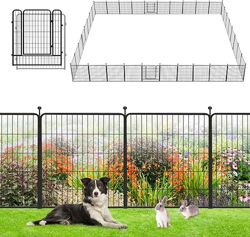 Valla decorativa de metal para jardín, 83 pies de largo x 32 pulgadas de alto, 36 paneles de alambre de hierro resistente, barrera temporal sin