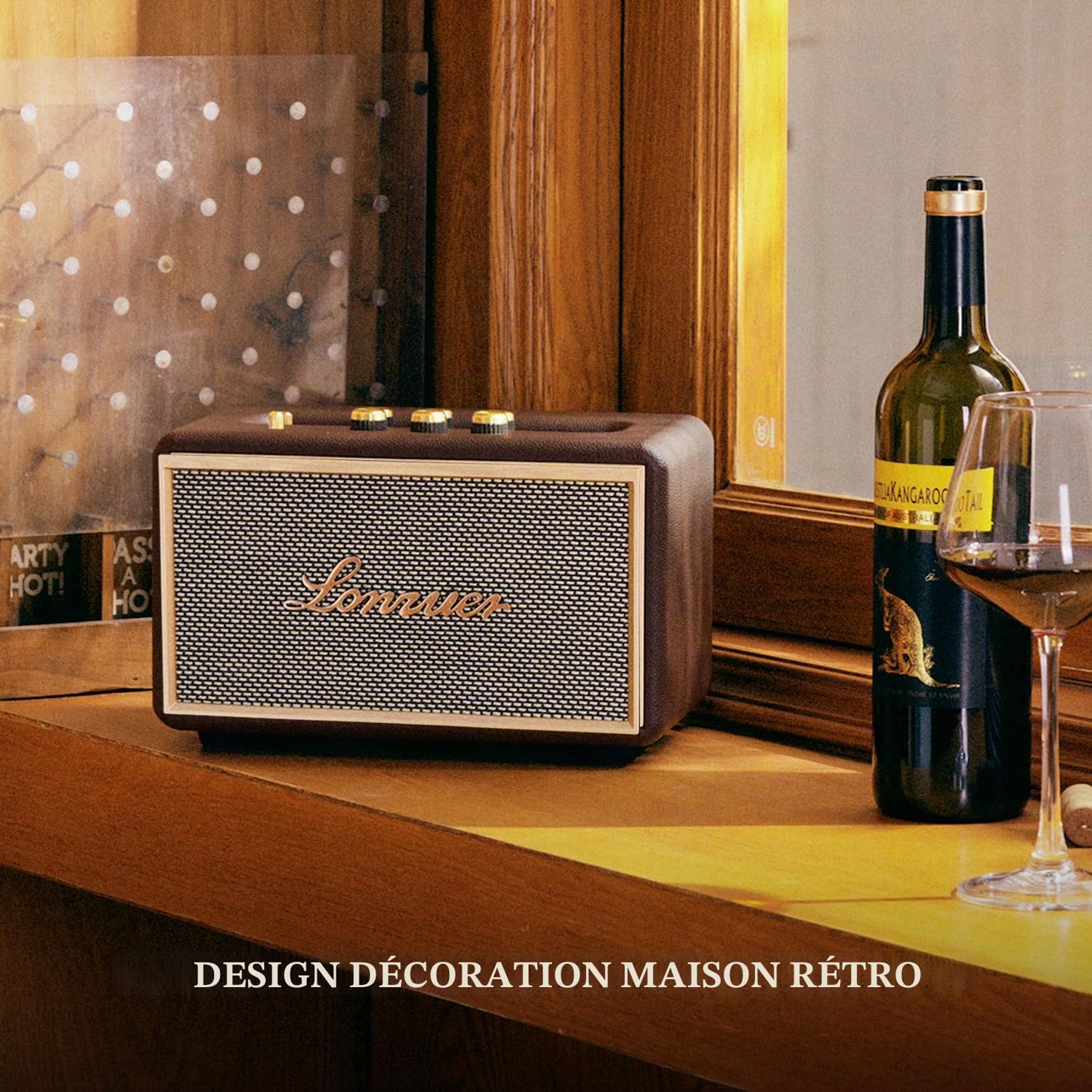 Enceinte Bluetooth rétro en Bois, Portable sans Fil 10 000 mAh, avec stéréo TWS, entrée AUX/SD, pour la Maison, l'extérieur et Les Voyages