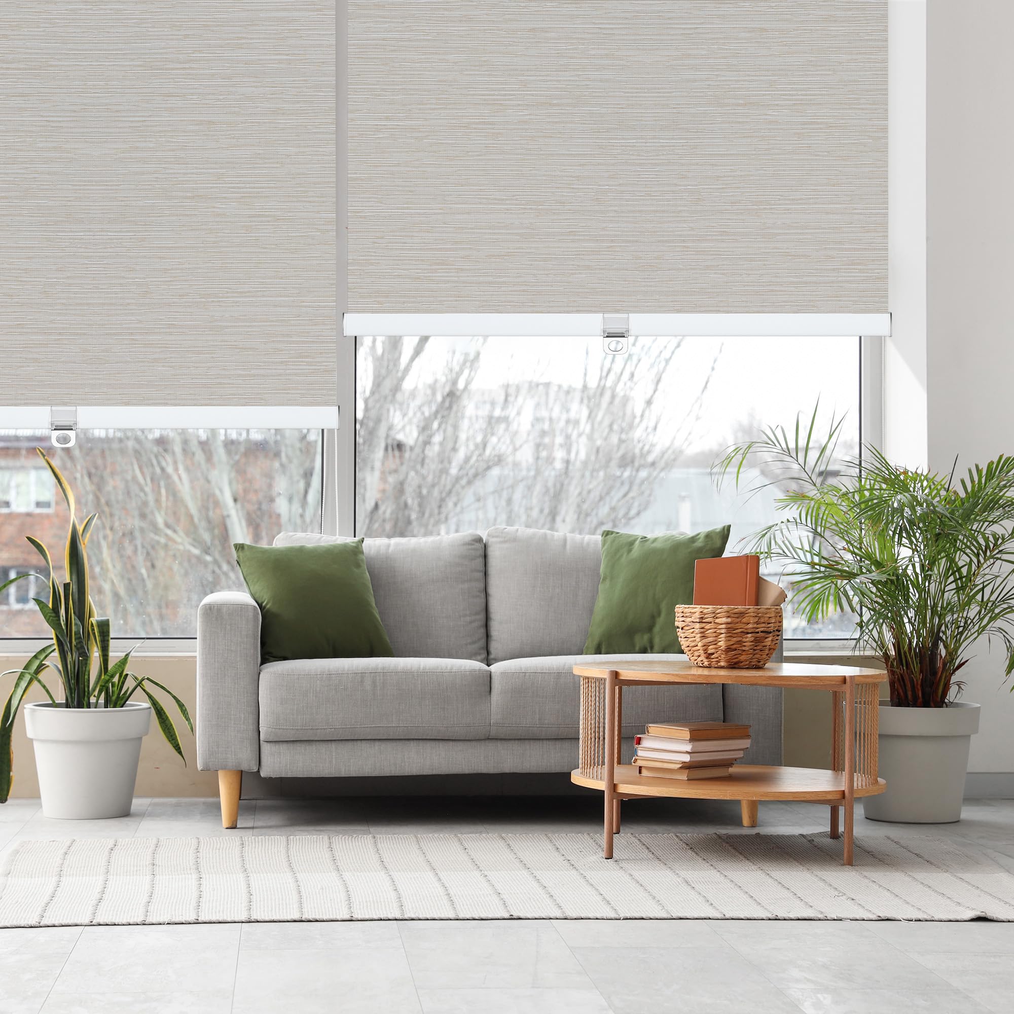 Grandekor Stores à rouleau occultants pour fenêtres, beige texturé, 61 x 183 cm | Stores sans fil 100 % occultants avec cantonnière à arrêt libre, stores déroulants pour la maison