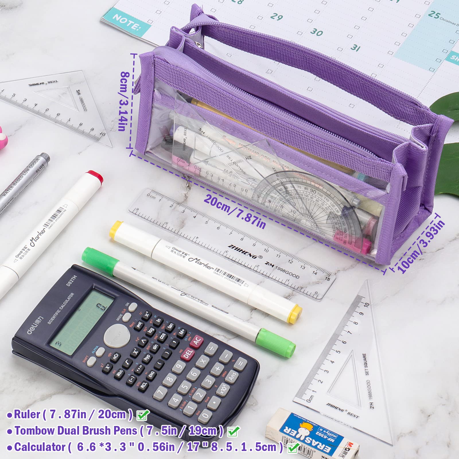 hoinya Large Capacity Pencil Case, 6 Compartments Transparent Pencil Pouch - Image 2