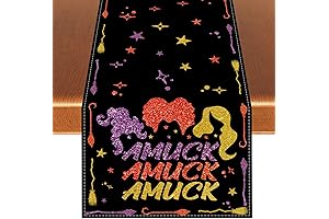 Linen Halloween Table Runner; Hocus Pocus Design; 13x72 Black Sanderson Sisters Tablecloth