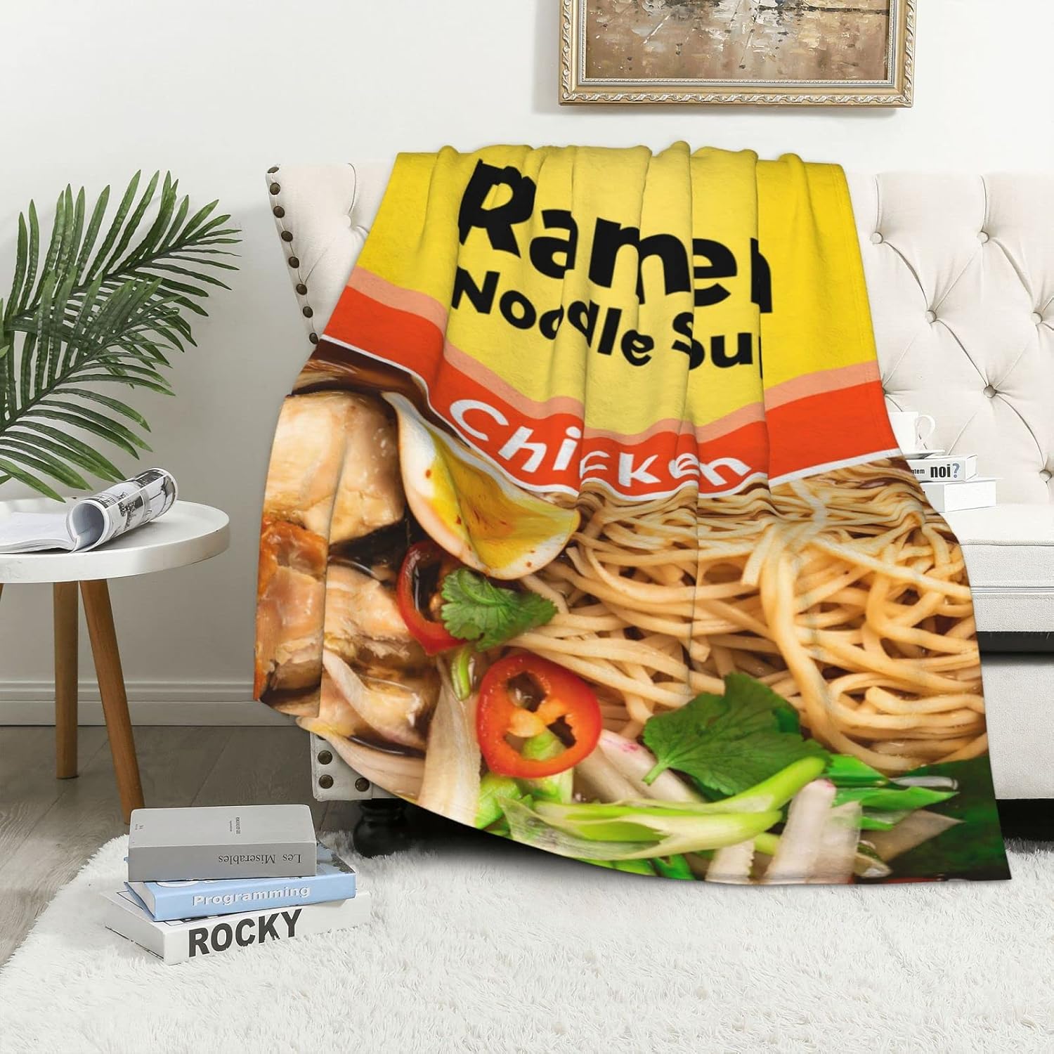 LASWEGA Ramen Blanket Ramen Chicken Flavor Noodle Soup Throw Blanket, Flannel Fleece