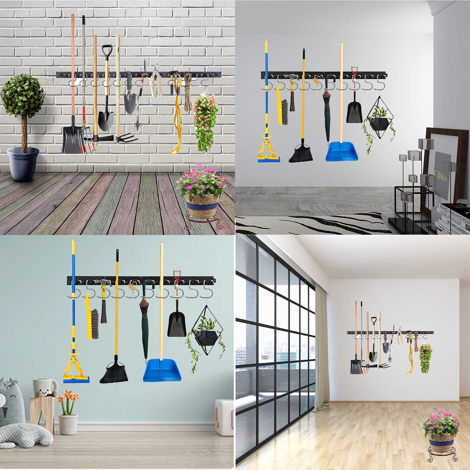 122 cm, sistema di stoccaggio pesante e regolabile, per garage, porta attrezzi da giardino, organizer per attrezzi da giardino, organizer da garage (nero)