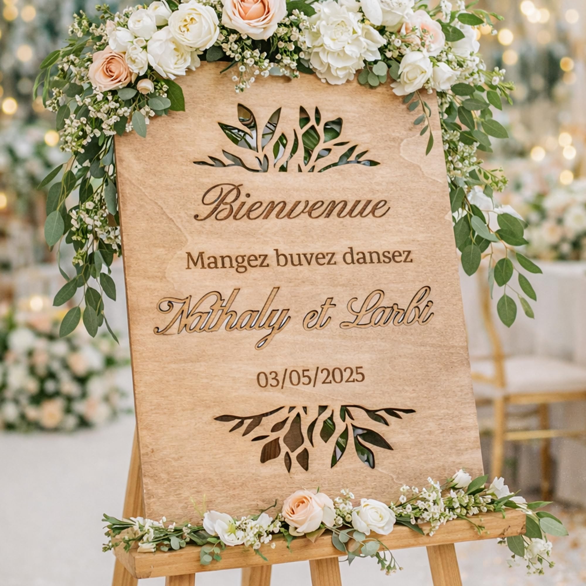 Panneau de mariage personnalisé en bois ajouré, bienvenue au mariage de, accueil cérémonie, mariage champêtre, fête, 30x40cm, vertical