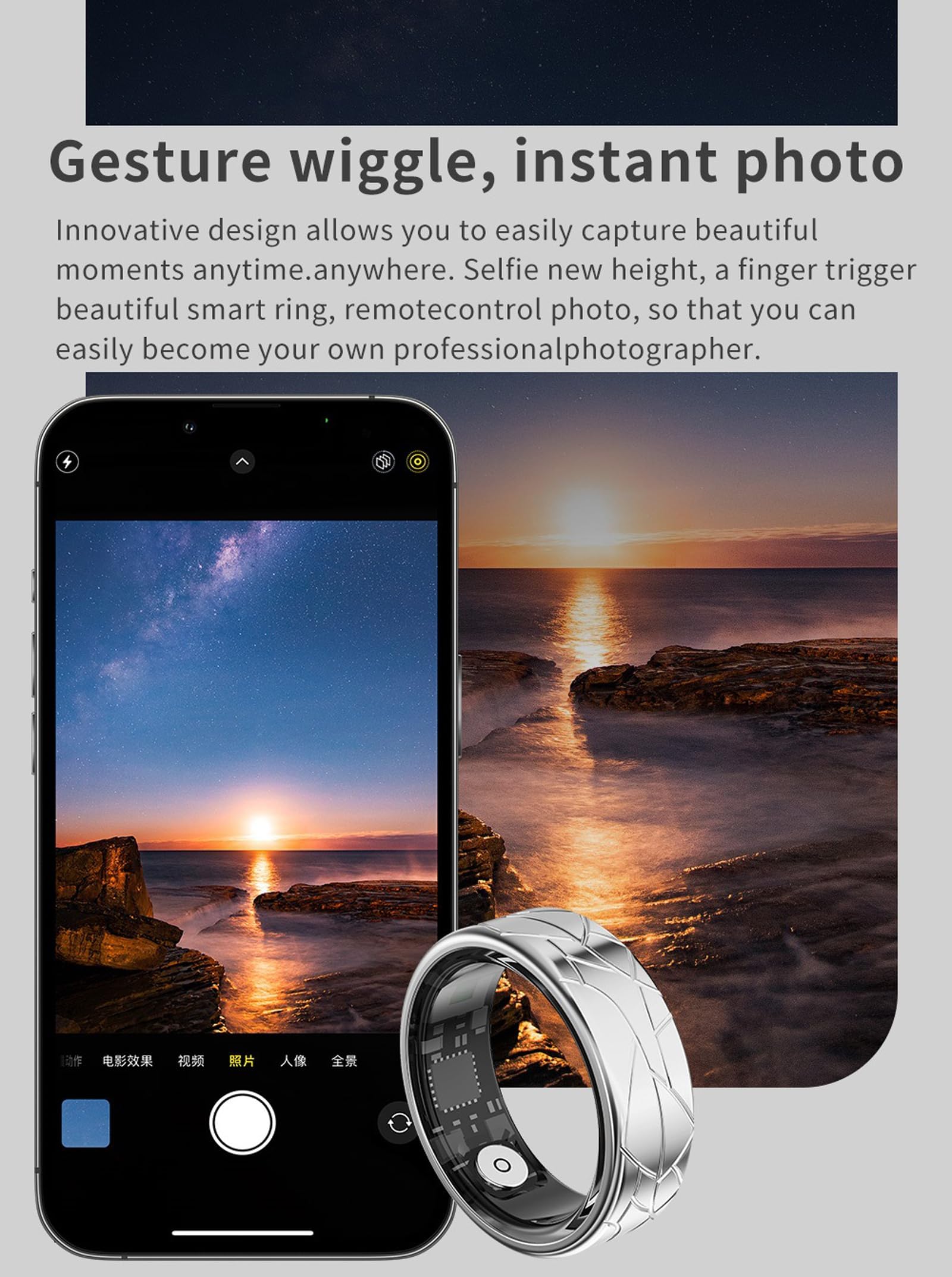 Smart Ring - Anillo de salud para hombres y mujeres, monitor de frecuencia cardíaca, monitor de sueño, monitor de fitness, anillos para hombres, control de gestos, podómetro, contador de pasos