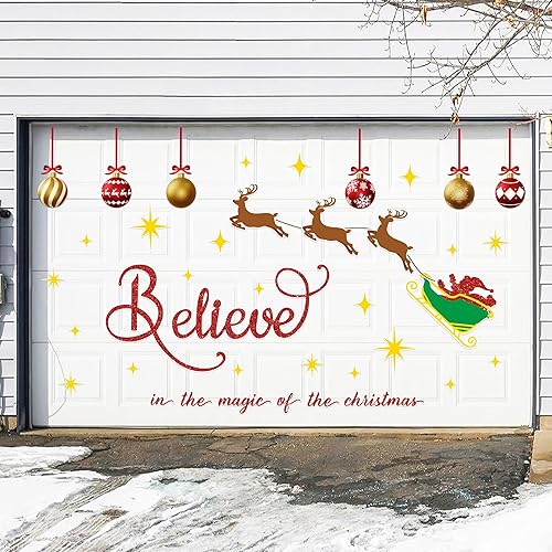 Vista 22 de 90shine 32 imanes navideños para decoración de puerta de garaje, bola de Navidad, refrigerador y cocina (rojo, verde, dorado)