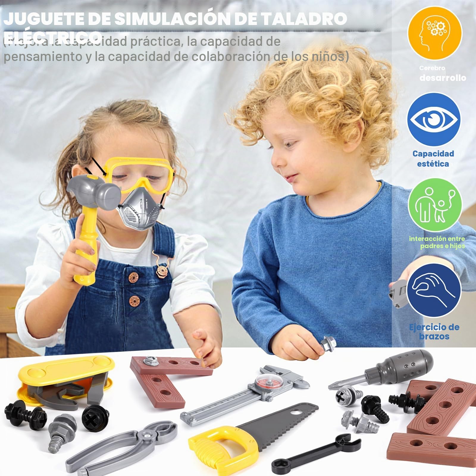 72 Pièces Herramientas Juguete, Juguetes Niños 3 4 5 Años, Herramientas de Simulación con Taladro Eléctrico, Juegos Educativos, Regalo para niños a Partir de 3 a 5 Años