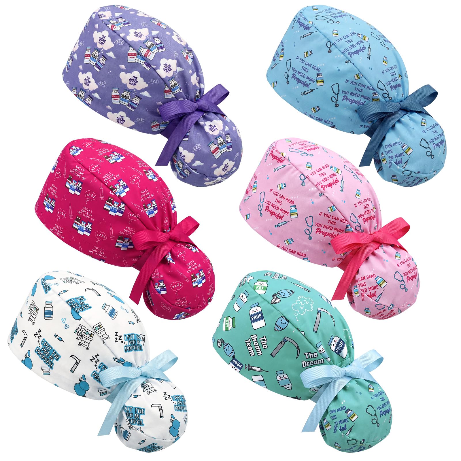 6 Pcs Anesthesia Scrub Cap for Women Nurse Hat Adjustable Elastic