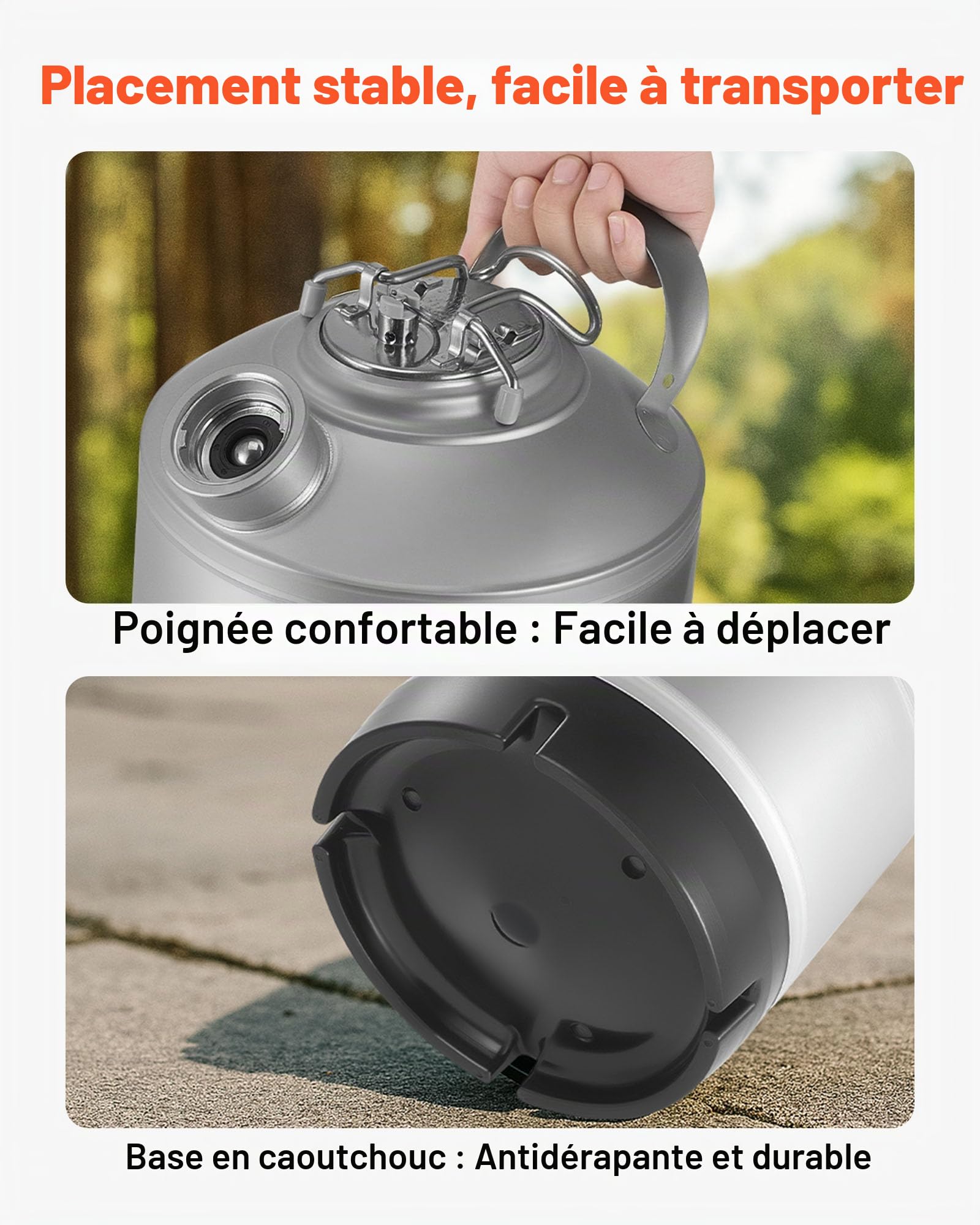 VEVOR Fût de Nettoyage pour Tireuse à Bière 6,5 L, Fût de Lavage de Conduites pour Système de Tirage Pression de Bière, en Acier Inoxydable 304, avec Raccords en D et Base en Caoutchouc, Pub Maison