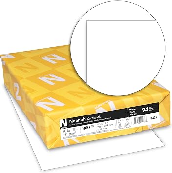 Neenah Index Cardstock, 8.5" x 11", 90 lb./163 gsm, White, 300 Sheets, Lightweight, 94 Brightness - EXTRA SHEETS, MORE VALUE! 91437