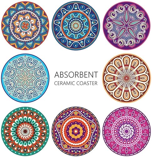 Miniatura 2 de Darate Juego de 8 posavasos absorbentes con soporte, posavasos para bebidas, regalo único de inauguración de la casa, posavasos redondos de 4