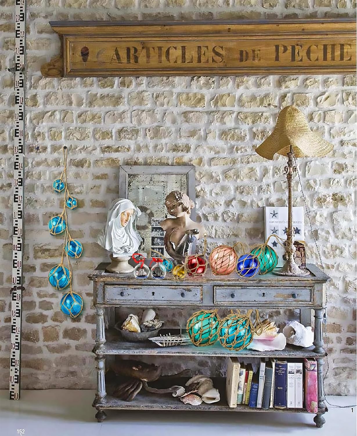 SAILINGSTORY Glass Fishing Float Buoy String of 6 Blue Balls Nautical Decor Coastal Beach Ornaments for Christmas Tree