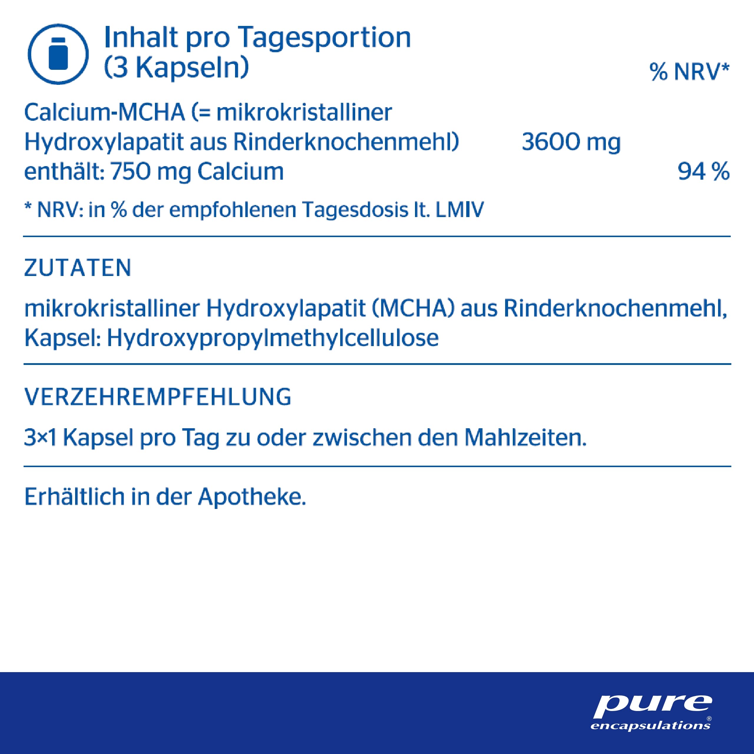 Pure Encapsulations - Calcium MCHA - Mineralstoffe zur Unterstützung der Knochen und Zähne - 90 Kapseln