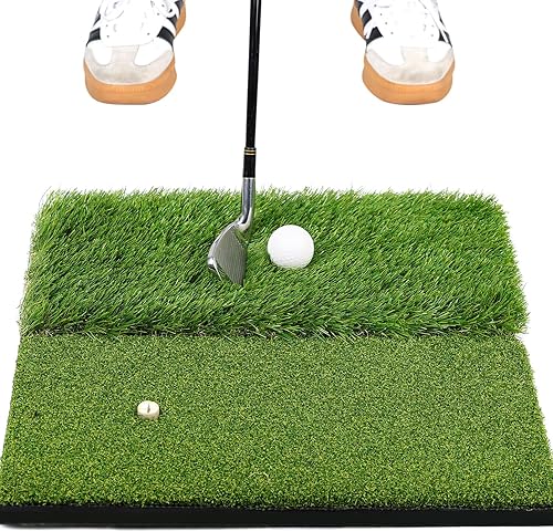 Alfombrilla de golf de doble césped premium, acolchado de espuma de 0.394 in con respaldo de goma, tapete de práctica de golf para entrenamiento en