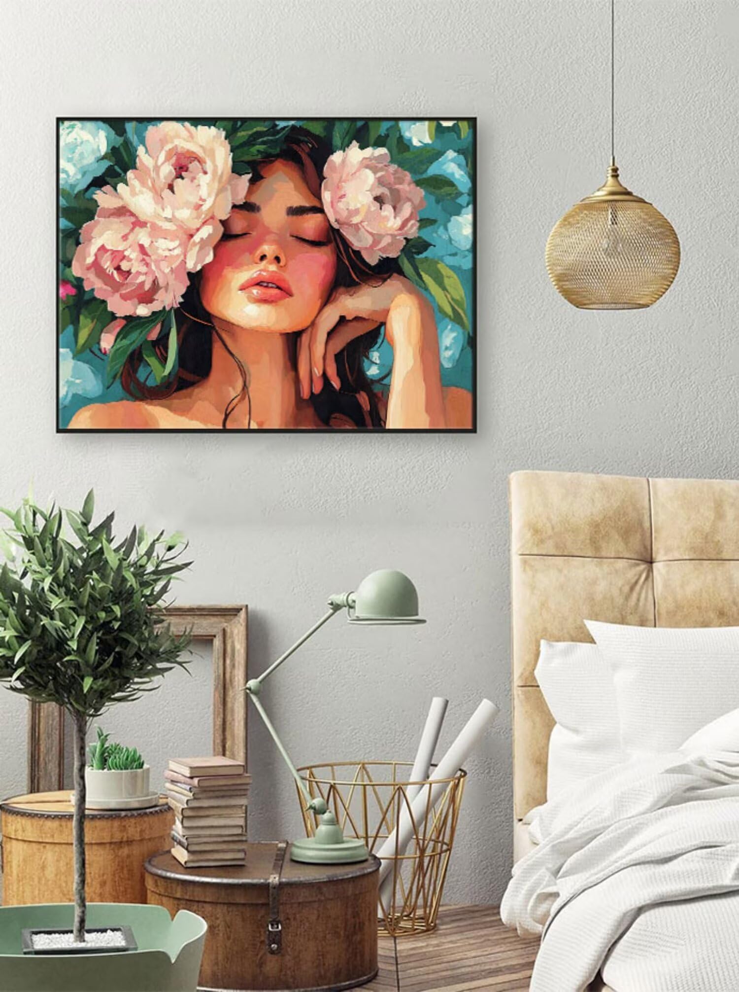 Diamentowe malarstwo, kwiaty, kobiety, dla dorosłych, 5D, okrągłe, pełne wiertło, malarstwo, zestaw do majsterkowania, dla dorosłych, do Aesthetic Room Decor, prezent dla kobiet, 100 x 135 cm, model