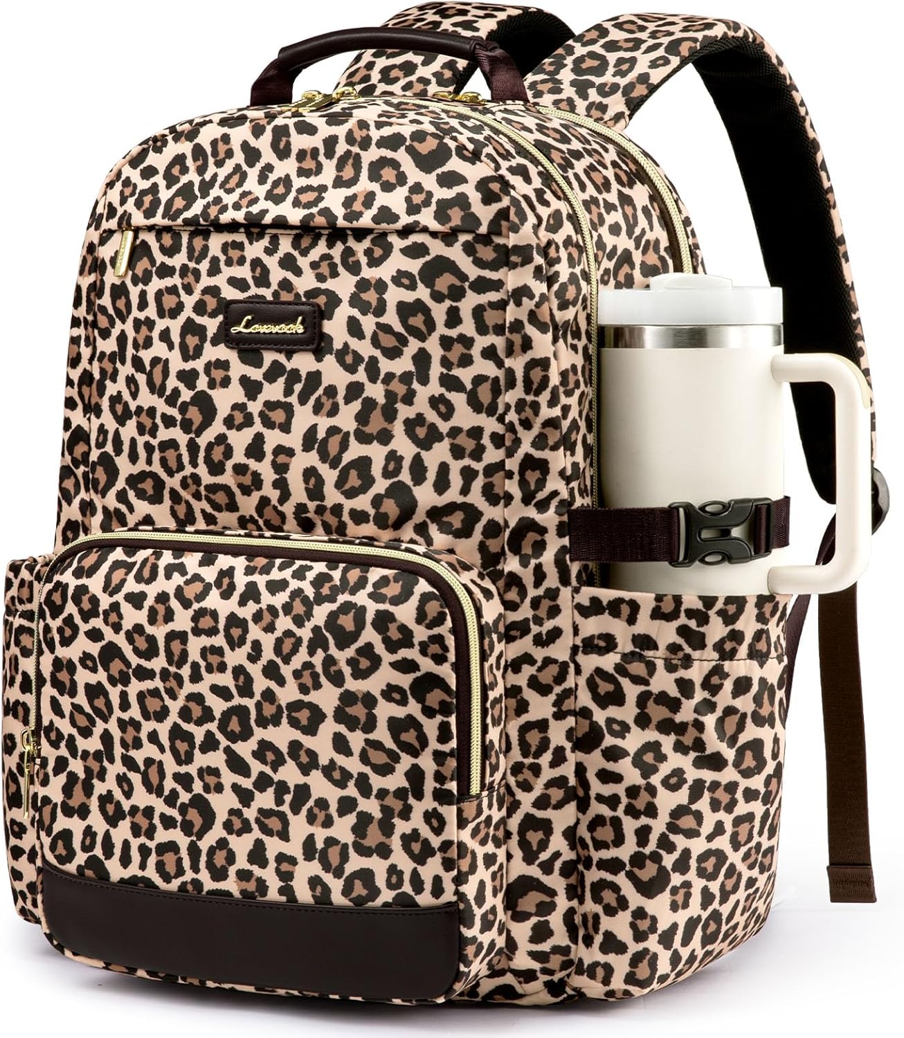 LOVEVOOK Laptop Backpack for Women with Pouch Pocket for Large Capacity Cup,17 Inch Laptop Computer Bag Travel Backpack Purse,Waterproof Work Business Backpack College Teacher Bags,Leopard print