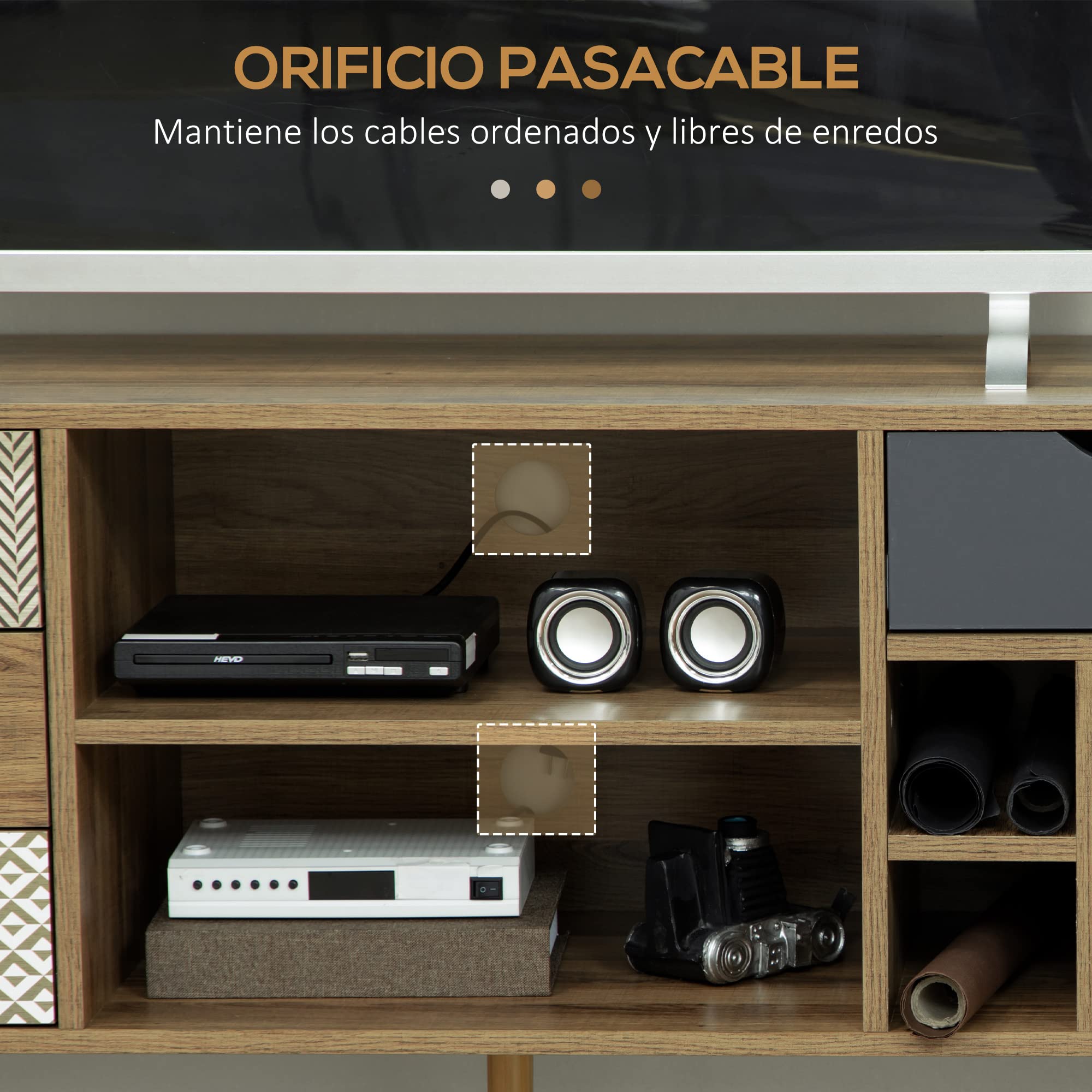 HOMCOM Mueble de TV con Estantes de Almacenamiento 4 Cajones y Patas de Metal Mesa para TV de Salón para Televisores de hasta 50 Pulgadas para Dormitorio 120x39x64 cm Marrón