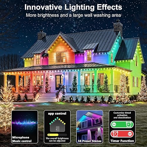Miniatura 7 de Luces permanentes para exteriores de 500 pies impermeables con control remoto de aplicación inteligente, modos de escena de bricolaje, cronización