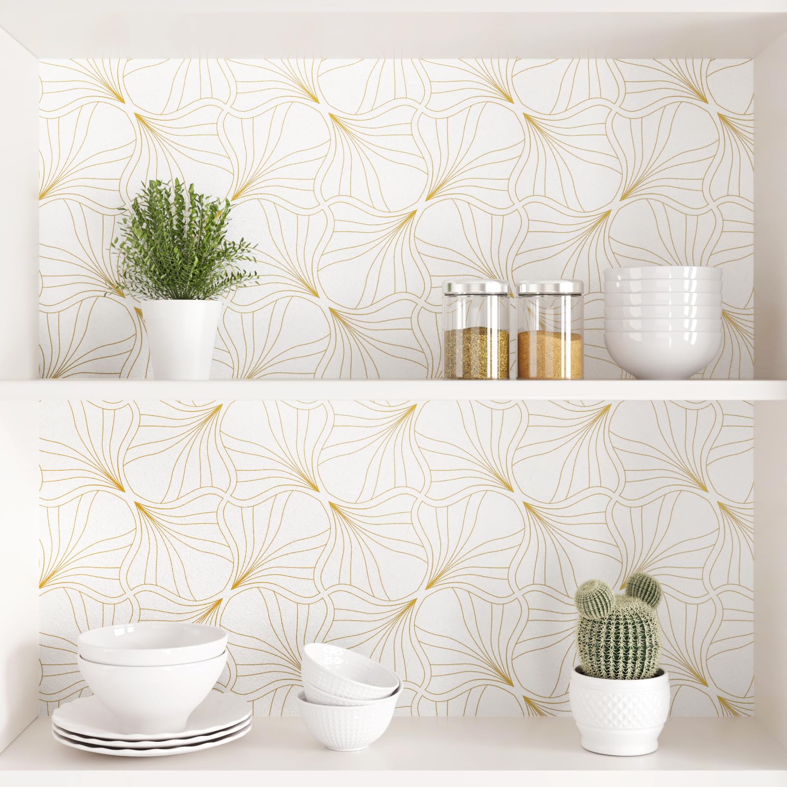 Boho Gold Leaf Peel And Stick Wallpaper - 17.5x102" Removable Ginkgo Pattern Contact Paper