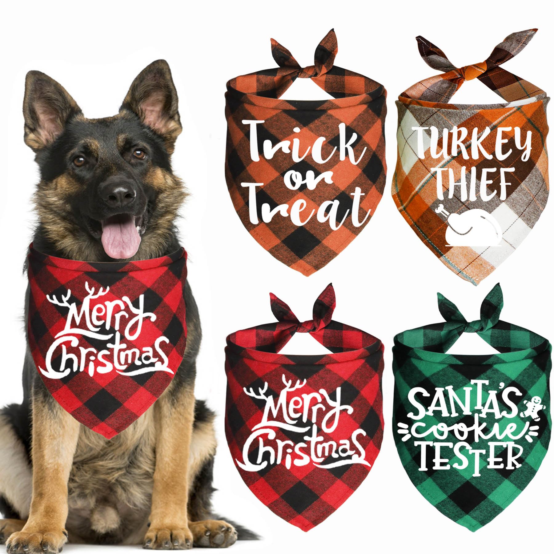 JOTFA 4 Pack Halloween Thanksgiving Day Christmas Dog Bandanas, Holiday Dog Puppy Bandanas Costumes for Large Dogs Pets (Large)