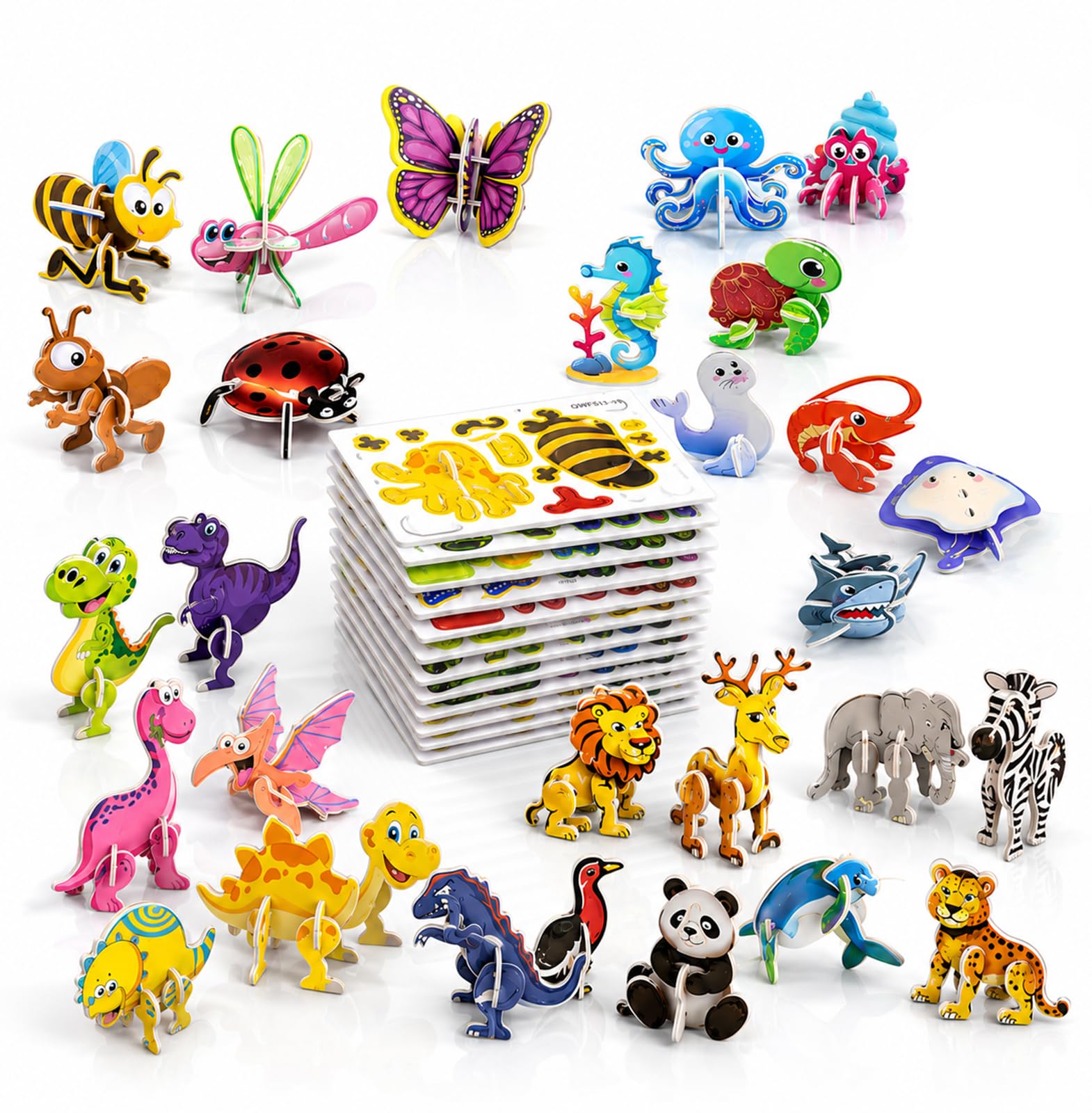 100 PCS 3D Cartoon Animals Jigsaw Puzzle, Versatile Engaging DIY Craft Gifts 3D Animals Dinosaurs Marine animalsInsects Jigsaw Puzzles for Art Crafts for Teenager Birthday Gift