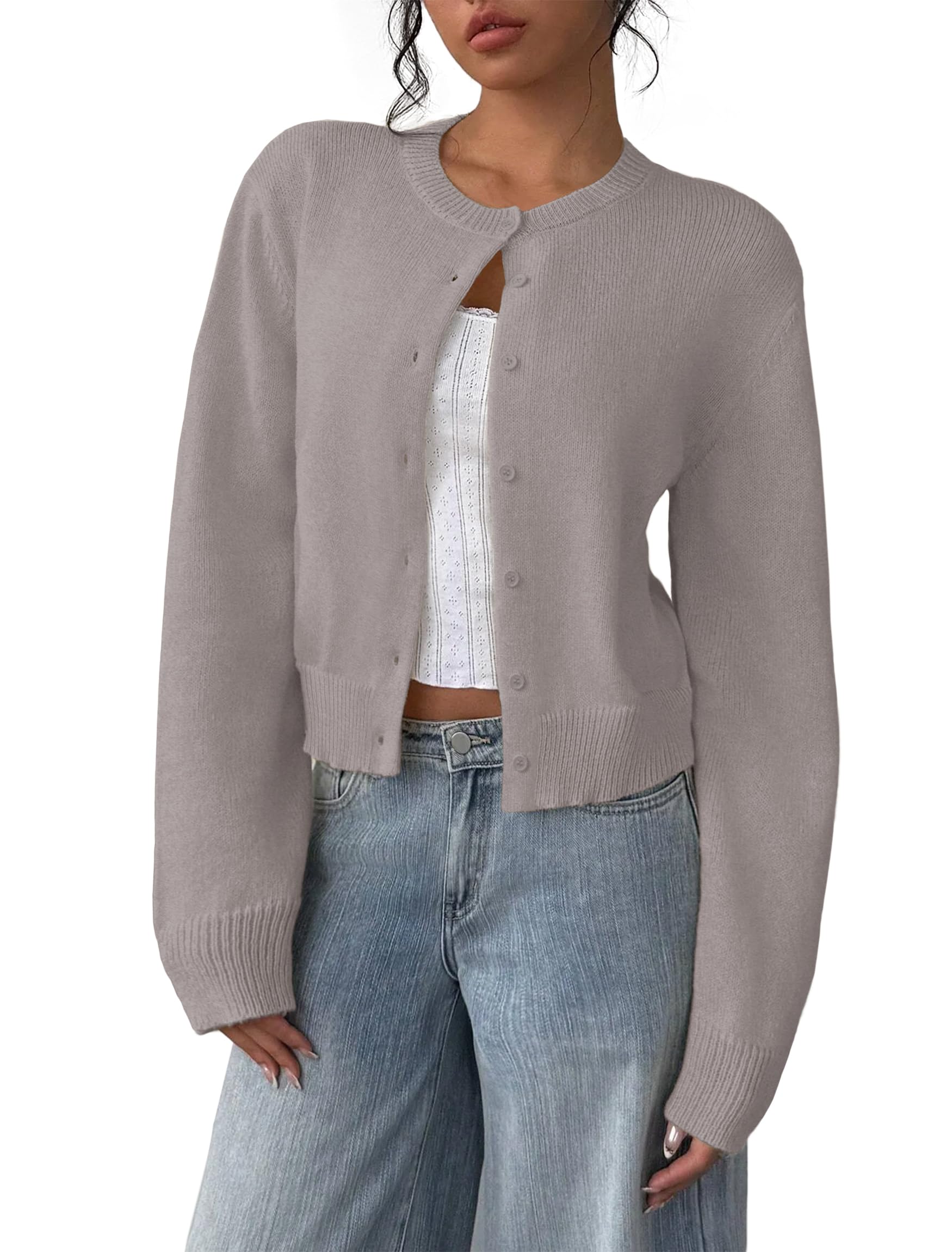 IWD Womens Cropped Cardigan Sweaters Knit Lightweight Crop Sweater Fall Outfits Trendy Open Front Clothes 2025