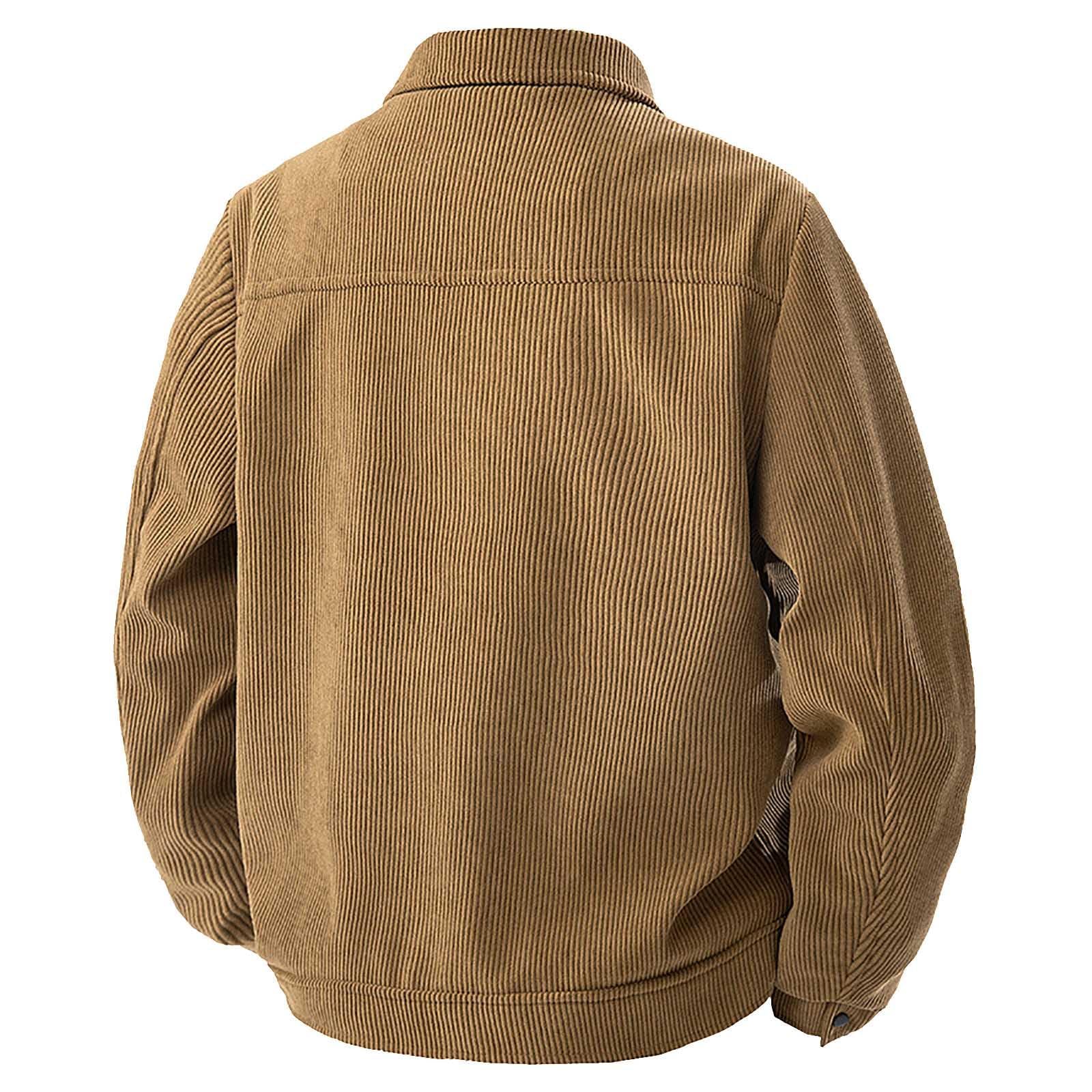 Giacca da uomo in velluto a coste con bottoni, a maniche lunghe, casual, leggero, da lavoro, termica, alla moda, retrò, con risvolto per l'inverno e l'autunno