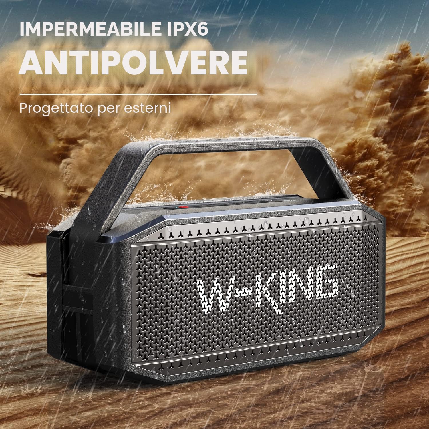 W-KING Altoparlante Casse Bluetooth Potente e portatili IPX6 da 100W PEAK | 60W Wireless Imperm. Cassa Robust. e Gallegg. Cantiere e all'aperto Portatile, 108dB Bassi Profondi, 40H, Compat. TF AUX, EQ
