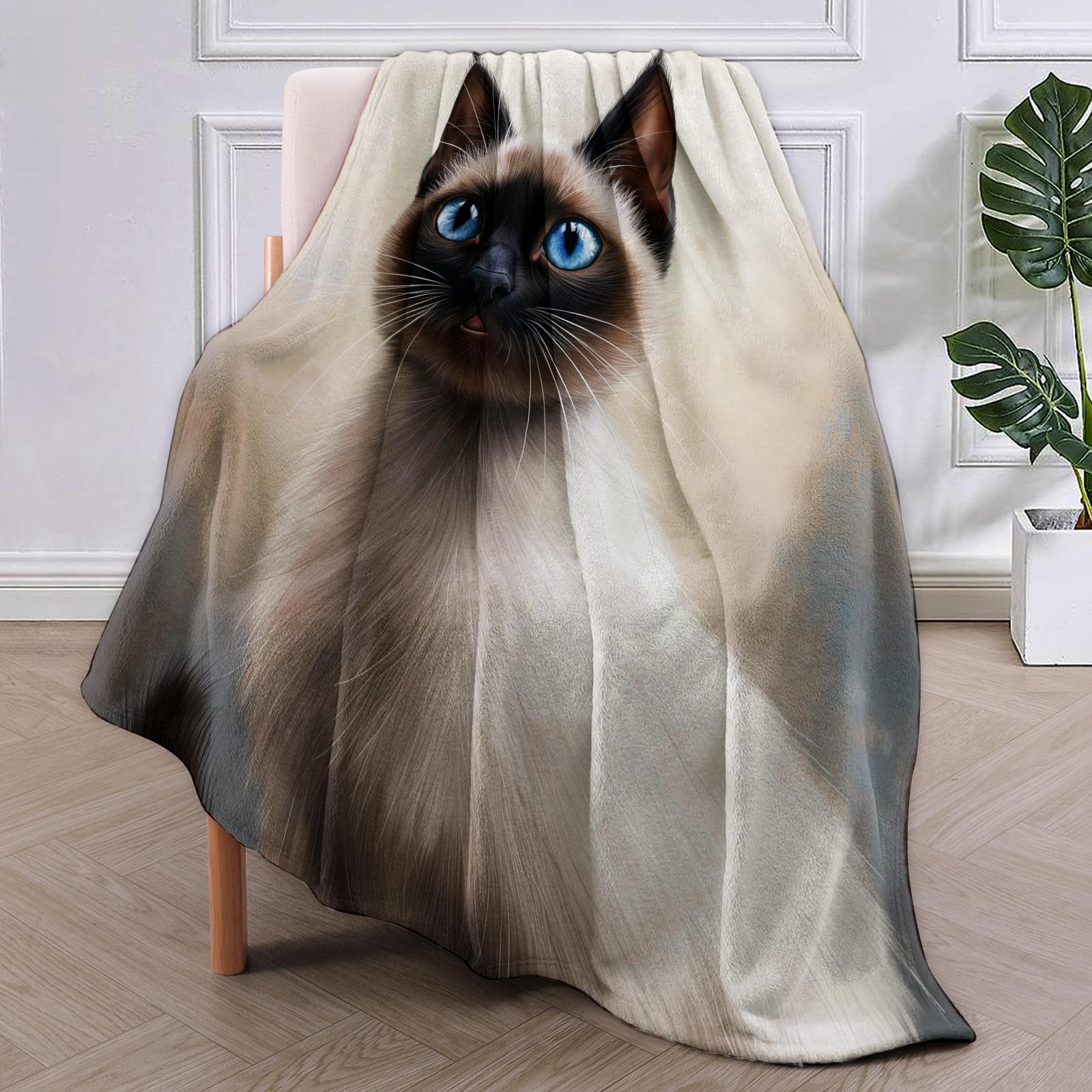 VANZEV Siamese Cat Throw Blanket Gifts, Soft Cozy Fleece Blanket with Realistic Cat Print, Lightweight Warm Blanket for Couch Bed Sofa, Perfect for Cat Lovers and Pet Decor, 60x80 in