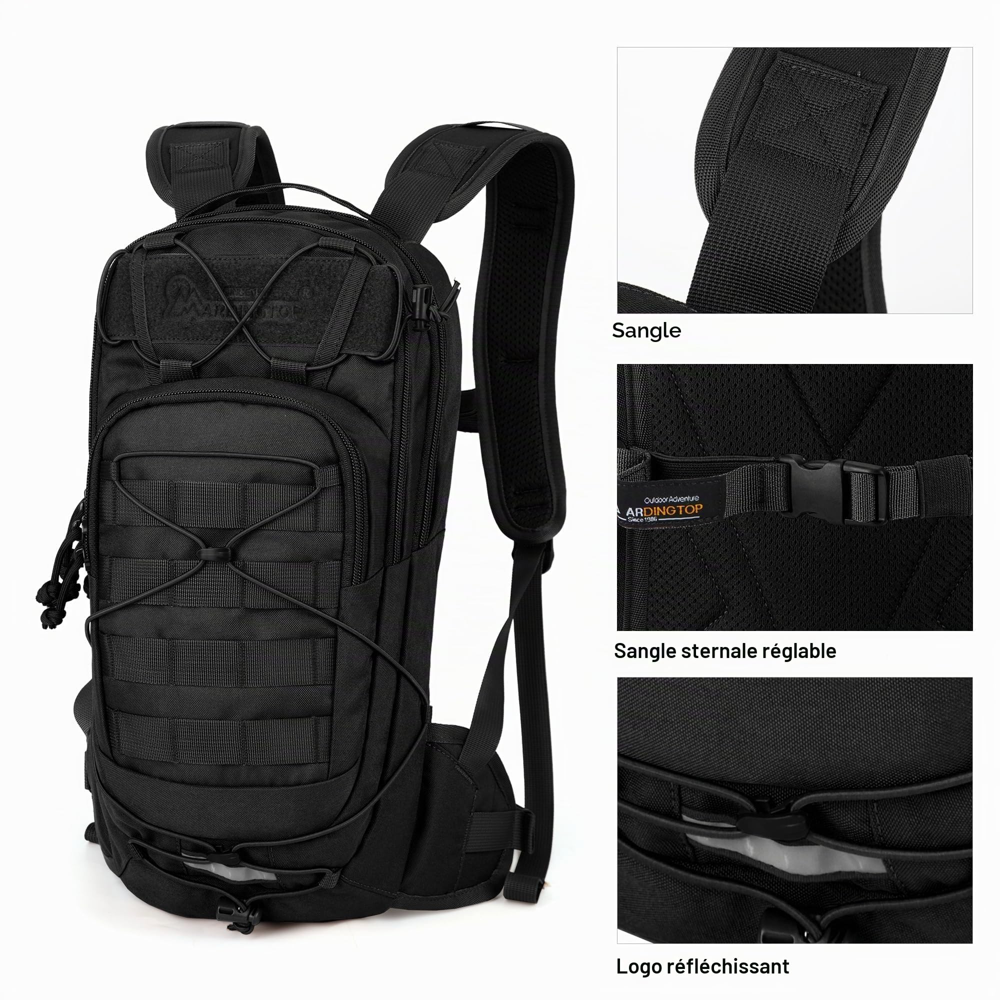 Mardingtop Sac à dos de vélo 10 l - Sac à dos de sport léger avec compartiment pour poche à eau et molle - Respirant pour le cyclisme, la course, la randonnée, la vie quotidienne