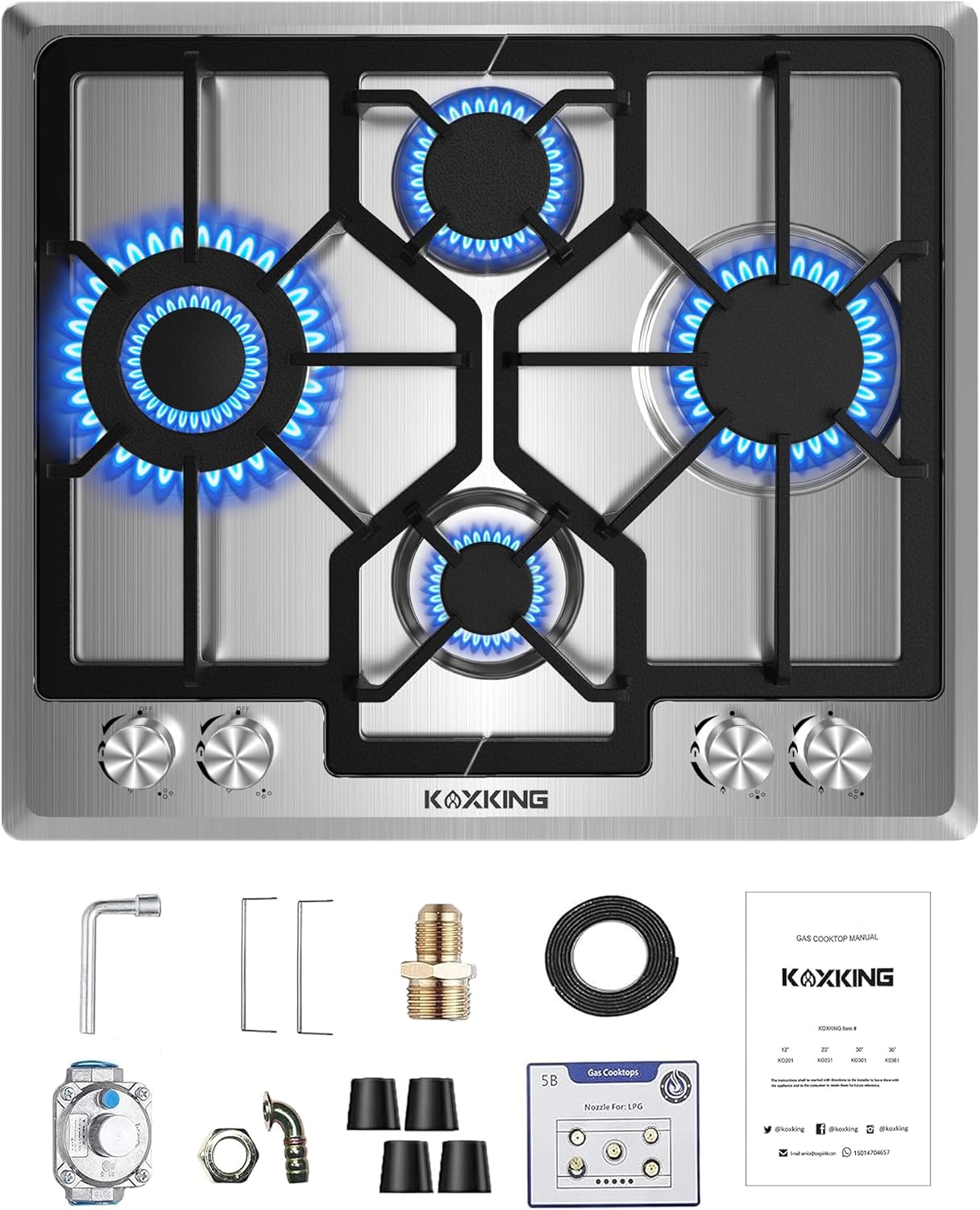 24 inch Gas Cooktop, Built-in Gas Stove Top with 4, 24 Inch NG/LPG Convertible Cooktops, Four Burner Propane Cooktop with Thermocouple Protection, Stainless Steel 4B-24inch