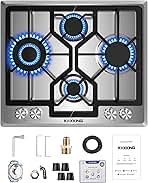 24 inch Gas Cooktop, Built-in Gas Stove Top with 4, 24 Inch NG/LPG Convertible Cooktops, Four Burner Propane Cooktop with Thermocouple Protection, Stainless Steel