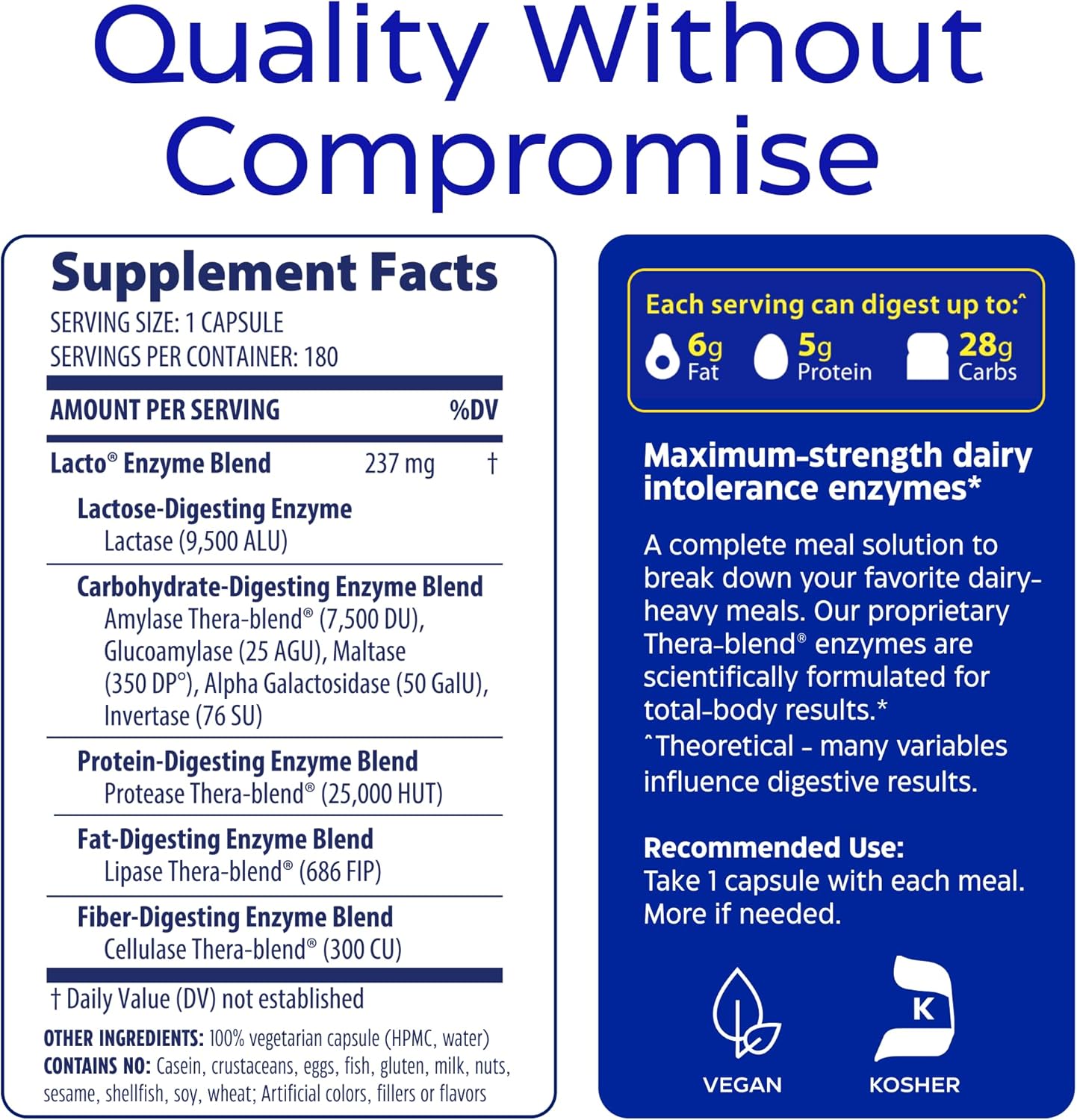 Enzymedica Lacto, Advanced Lactase Pills for Dairy Support, Helps Break Down Lactose, Casein & Fat, Dairy Relief Pills, Vegan, 180 Capsules - Image 7