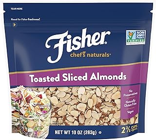 Fisher Toasted Sliced Almonds, 10 Ounces, Unsalted, No Preservatives, Naturally Gluten Free, Non-GMO, Keto, Paleo, Vegan F...