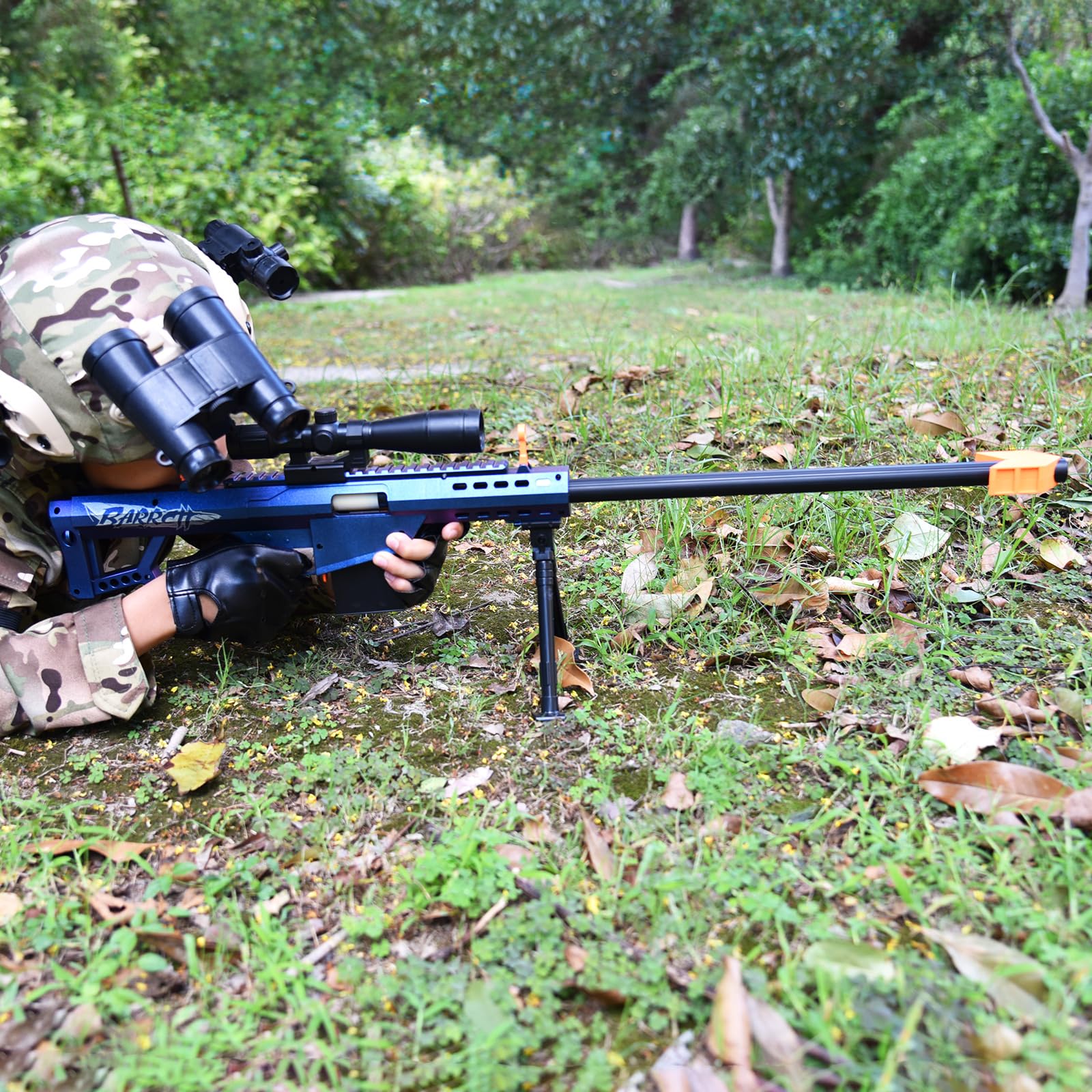 Lanzagranadas Barrett 98k Soft-Head de juguete para niños | Modelo realista con munición Soft-Head | Incluye 10 granadas | Edad 3+ (Violeta)