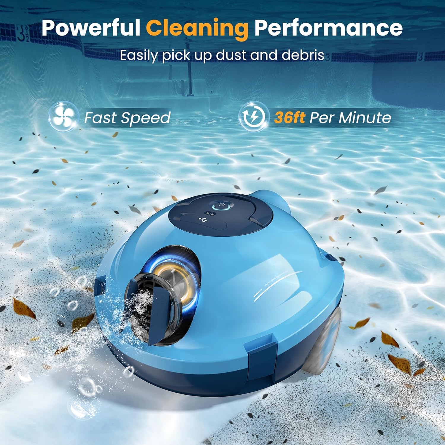 Y10 Cordless Robotic Pool Cleaner, Automatic Pool Vacuum -120 Mins Runtime, Powerful Suction, Self-Parking, Lightweight for Above/Inground Pools Up to 65ft/1100 Sq.Ft