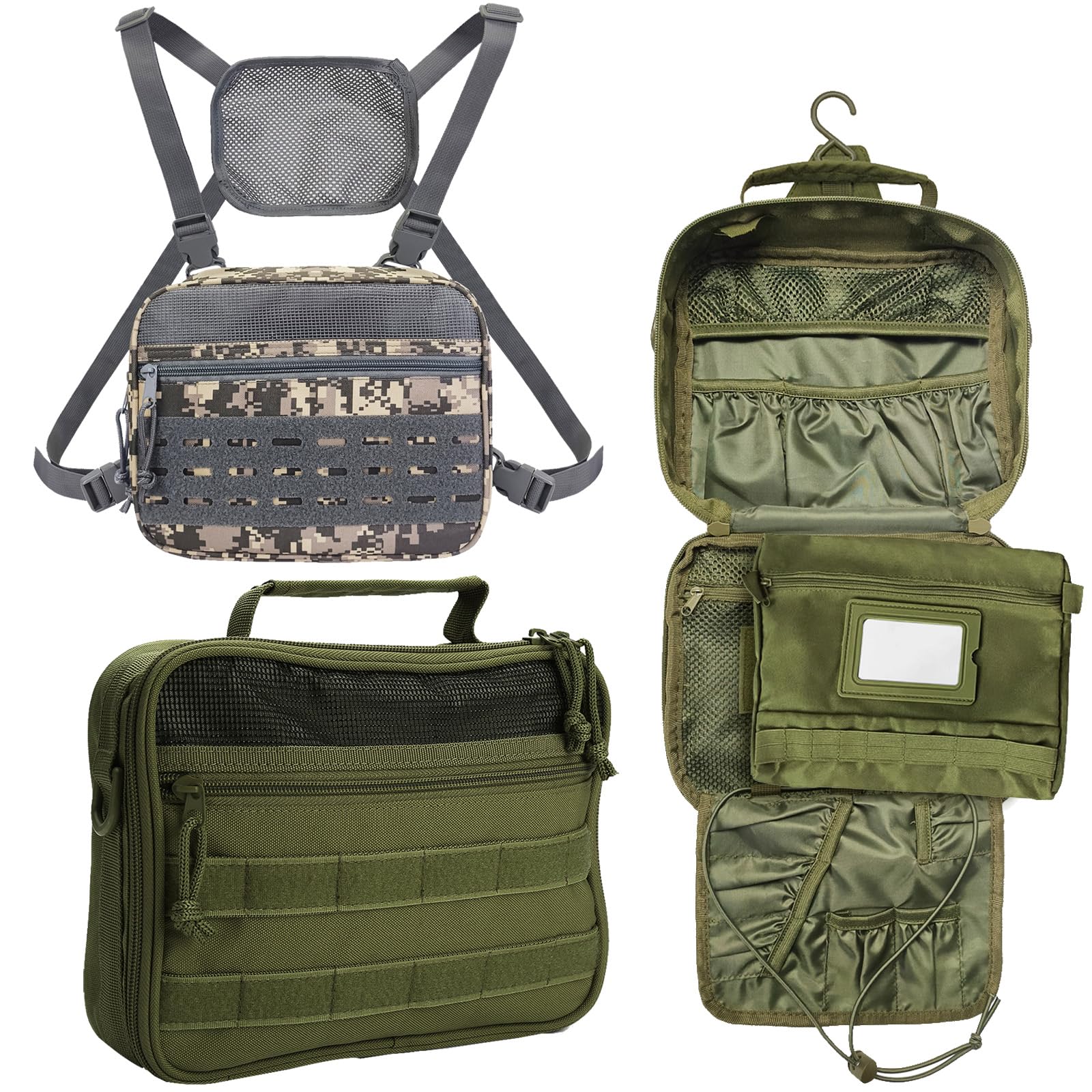 SUNRISING Green Toiletry Bag + Tactical Rig Bag