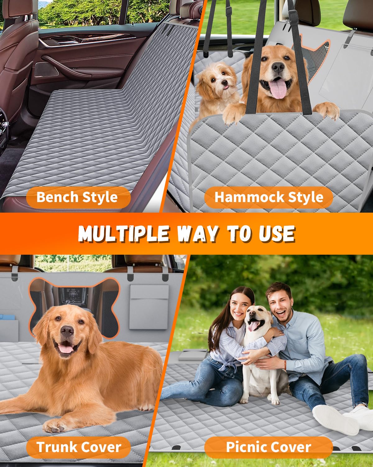 QINGTI Dog Car Seat Cover, Mesh Window&Waterproof, Resistant&Scratch, Gray view 6