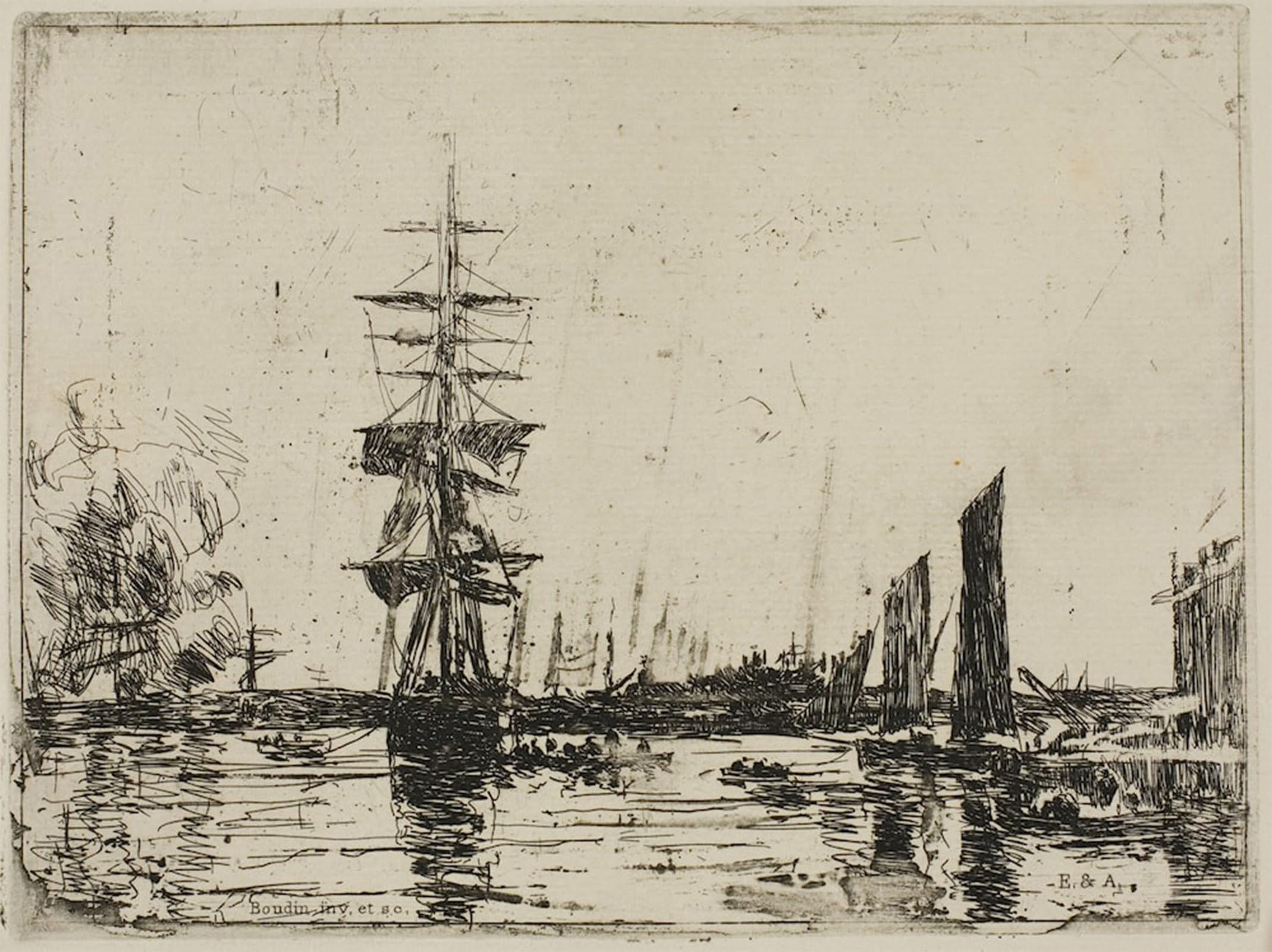 SERENDIPITP Abstract Painting Mural Print Picture Wall Decor Painting Seascape with Boats by Eugene Boudin Vintage Wall Artwork for Home Decor 60x90cm