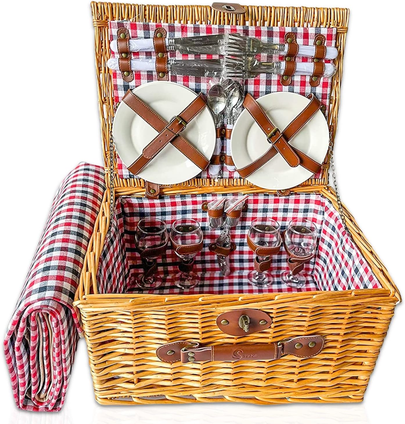 SEDOL Picnic Basket for 4 Willow Picnic Hamper Basket with Handle