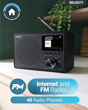Internet Radio for Home with WiFi and FM | DSP Speaker Perfect for Bedroom, Kitchen, and Living Room Use | FM, Spotify Connect, Multi-Alarm, Frontier Oktiv App Control | Majority Touro
