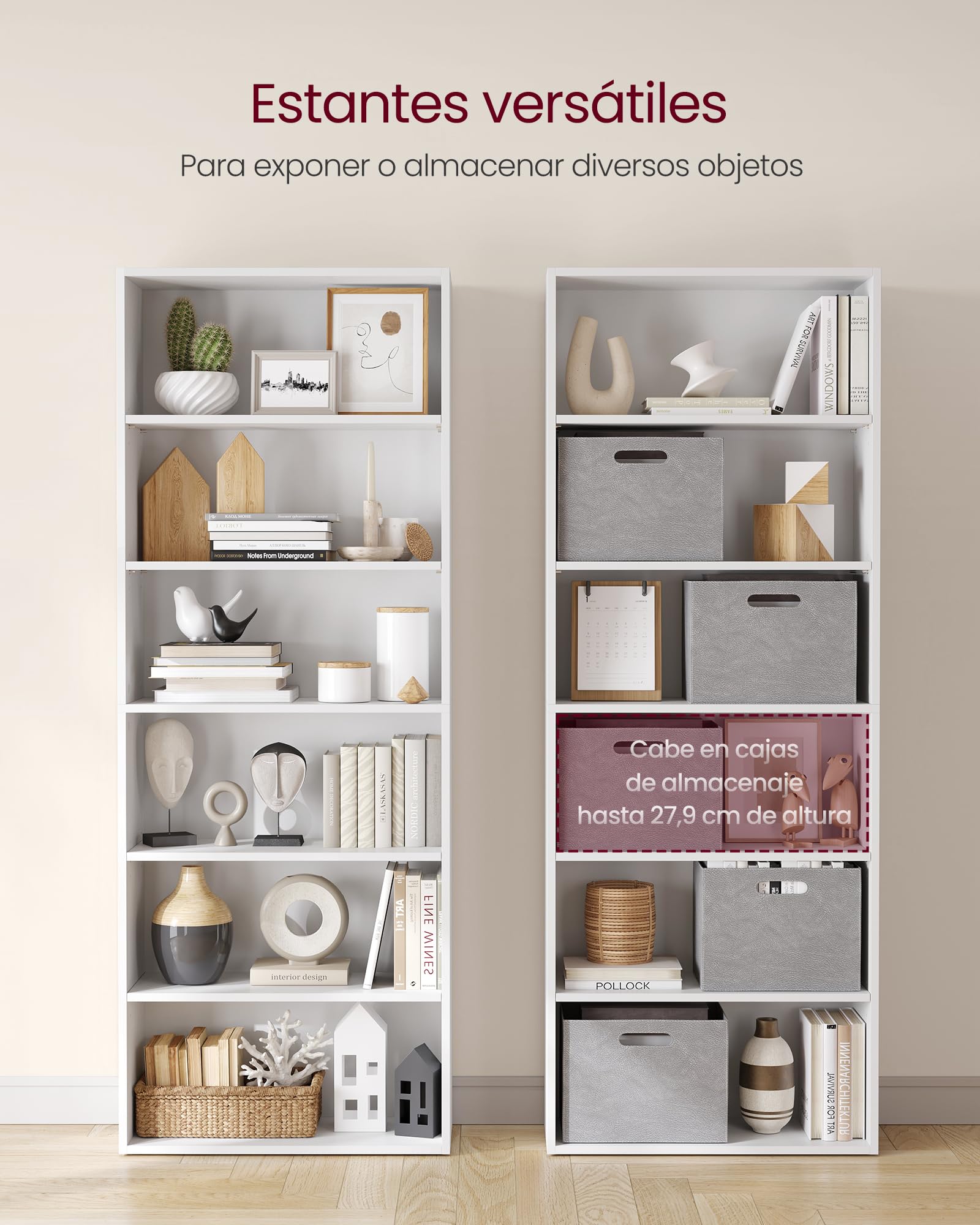 VASAGLE Custos Colección - Librería de 6 Niveles, Estantería de Libros, Organizador con Compartimentos, Estantes Abiertos y Ajustables, para Sala de Estar, Oficina, Dormitorio, Blanco Nube LBC166T14
