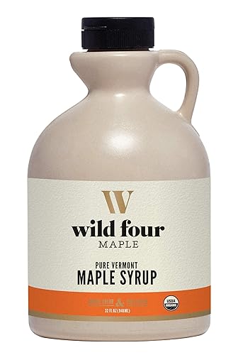 WildFour - Jarabe de arce orgánico, 100% puro, sin gluten, jarabe de arce vegano sin sabores artificiales, grado A, color ámbar, sabor rico, 1