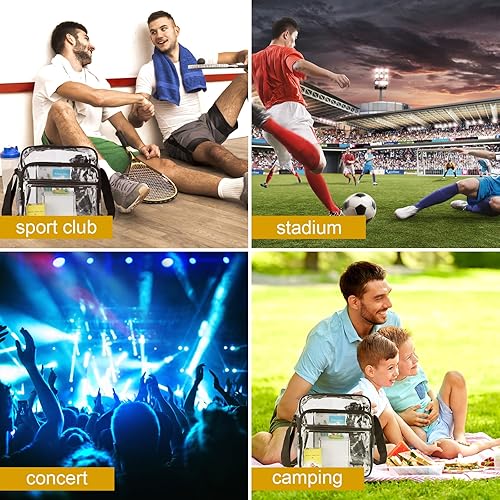 Miniatura 6 de Bolso cruzado transparente aprobado para estadios, bolso transparente de PVC de 0.016 in con correa ajustable para el hombro, bolsillo frontal y