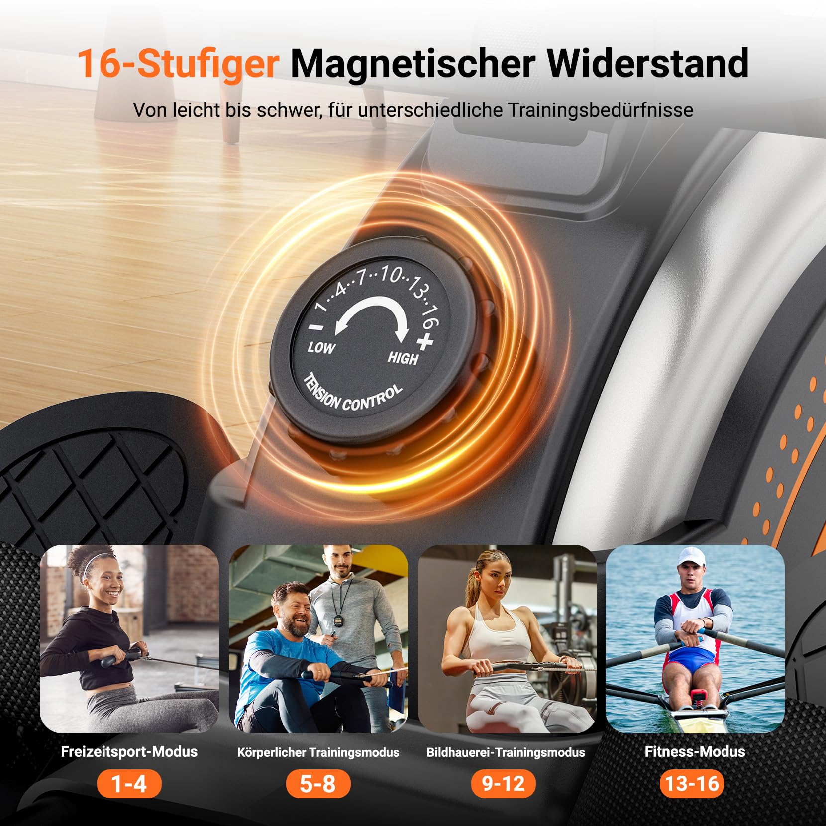 Dripex Rudergerät für Zuhause, Rudergeräte bis 160 kg Belastbar, Magnetisches Rudergerät mit 16 Widerstandsstufen, Verbesserte Doppelschienen, Bluetooth App Verbindung, LCD-Monitor, Leise Platzsparend