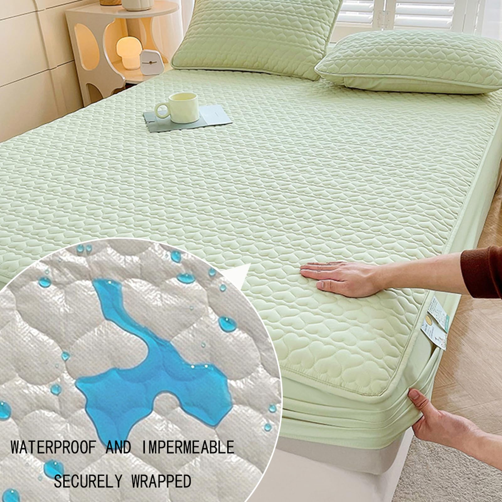 Sábana bajera acolchada extra profunda de 150 x 200 cm + 30 cm, protector de colchón impermeable, transpirable, ultra suave, silencioso, para máxima comodidad