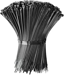 500 Pack Zip Ties 8 Inch Black, 40lbs Tensile Strength, Nylon Cable Ties | Self-Locking Wire Ties, Premium Plastic Zip Ties, Tie Wraps for Indoor and Outdoor Multipurpose Use