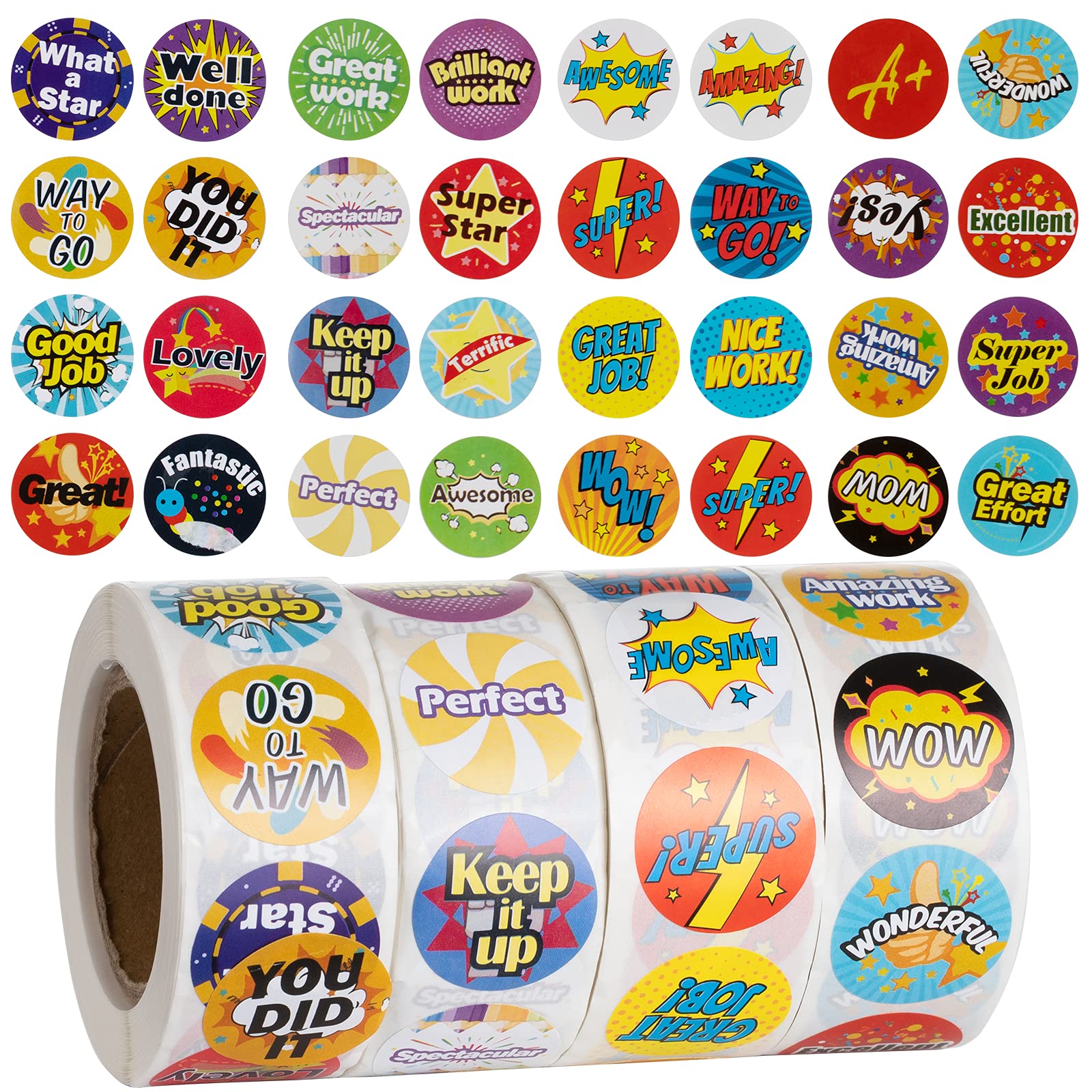 WIFUN 2000 PCS Teacher Stickers, 4 Roll Teacher Reward Stickers Teaching Stickers Motivational Stickers Boom Sticker for Student Kids