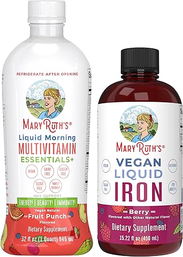 MaryRuth Organics Multivitamínico líquido matutino (ponche de fruta) y líquido de hierro (baya) | Clean Label Project Verified® | Vitaminas para