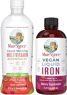 MaryRuth Organics Liquid Morning Multivitamin (Fruit Punch) & Iron Liquid (Berry) | Clean Label Project Verified® | Vitamins for Energy, Immunity, & Overall Health | Vegan, Non-GMO, Gluten Free